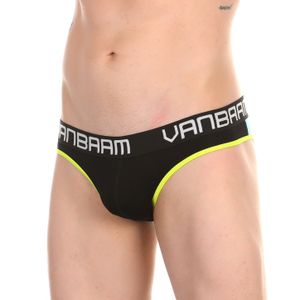 Фото Мужские трусы слипы черные с бирюзовой вставкой сзади Van Baam VB49047