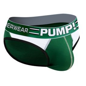Фото Мужские трусы слипы зеленые с белыми вставками PUMP! MP221