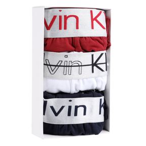 Фото Мужские трусы боксеры набор 3в1 (бордовые, тёмно-синие, белые) Calvin Klein 