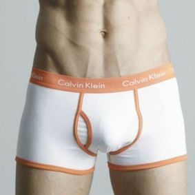 Фото  Мужские трусы боксеры белые с оранжевой резинкой Calvin Klein 365 White Orange