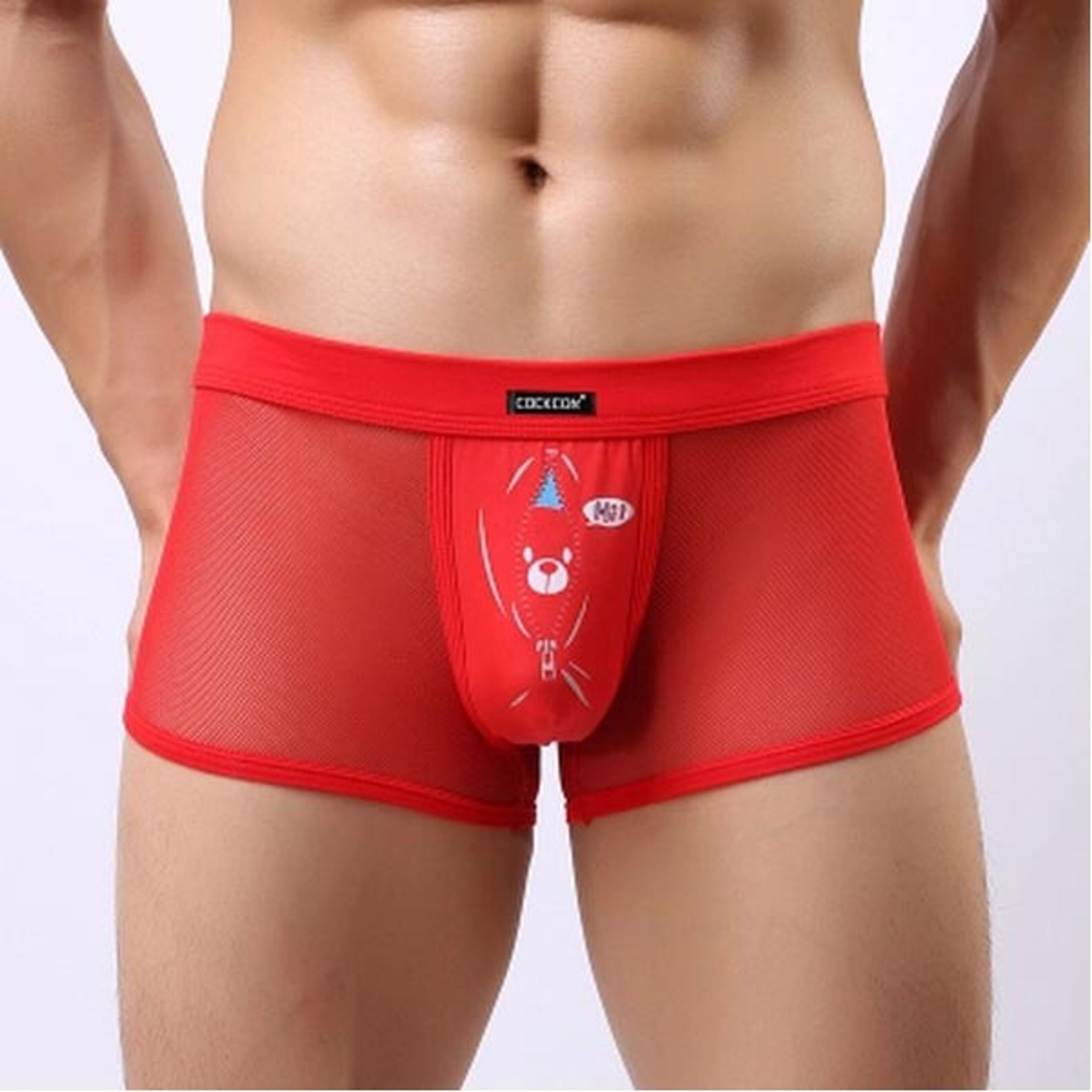 Мужские трусы боксеры красные в сетку с рисунком Cockcon Unzip-Me Boxer Red 850 фото 1