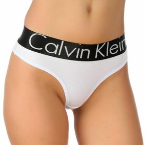 Фото Женские трусы стринги белые с черной резинкой и белыми буквами Calvin Klein Women String W-Black W- Letters