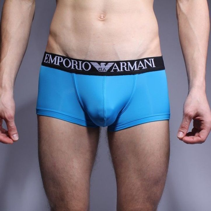 Мужские трусы хипсы синие с черной резинкой Emporio Armani Basic Intimates Hip Brief 