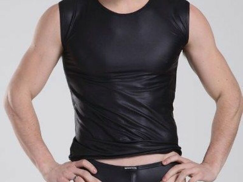  Мужская майка под кожу черная Manstore Imitation Leather  Tank 3687