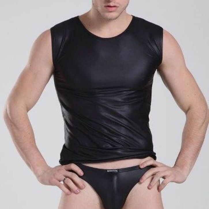 Мужская майка под кожу черная Manstore Imitation Leather Tank 3687