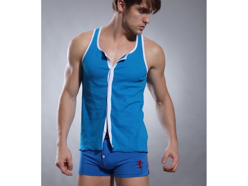 Мужская майка с пуговицами голубая SuperBody Blue 5466 5466