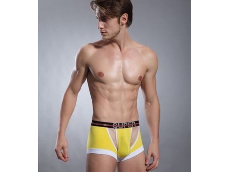 Мужские трусы хипсы желтые с вырезами Superbody Yellow Hip Boxer 13185
