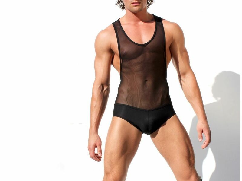 Мужское боди черное прозрачное AQUX VASA Black Jumpsuit 13781