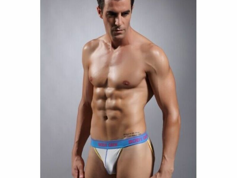 Мужские джоки белые с синим поясом GMW Sports Jockstrap White 14799