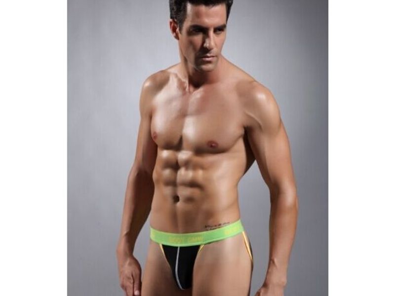 Мужские джоки черные с зеленым поясом GMW Sports Jockstrap Black 14800