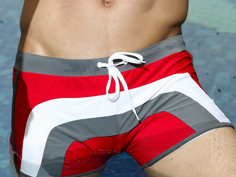 Мужские плавки серые с красными вставками Superbody Swim Brief 14946