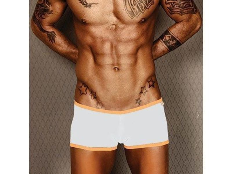 Мужские трусы хипсы белые с оранжевой окантовкой Wild Milk Neon Stripes Boxer White 17464