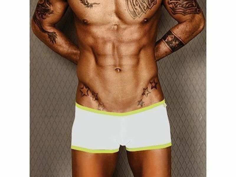 Мужские трусы хипсы белые с салатовой окантовкой Wild Milk Neon Stripes Boxer White 17465