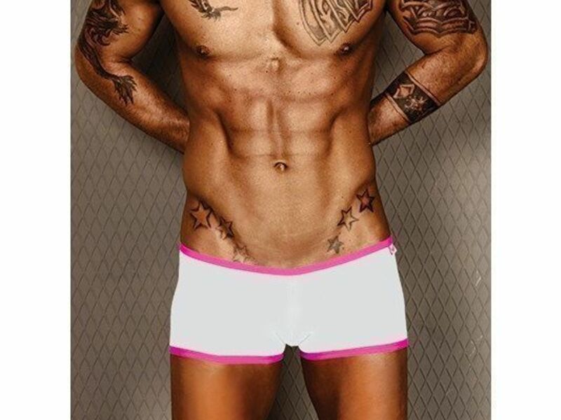 Мужские трусы хипсы белые с розовой окантовкой Wild Milk Neon Stripes Boxer Pink 17467