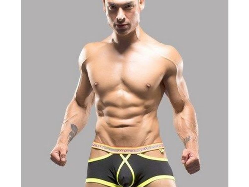 Мужские трусы хипсы черные с вырезами по бокам Andrew Christian Glow Elastic Push Trunks BLACK  AC9641 21998