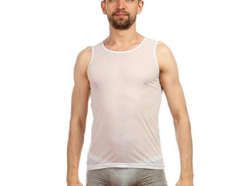 Мужская майка в мелкую сетку белая  Manstore Micropo White Tank  23206