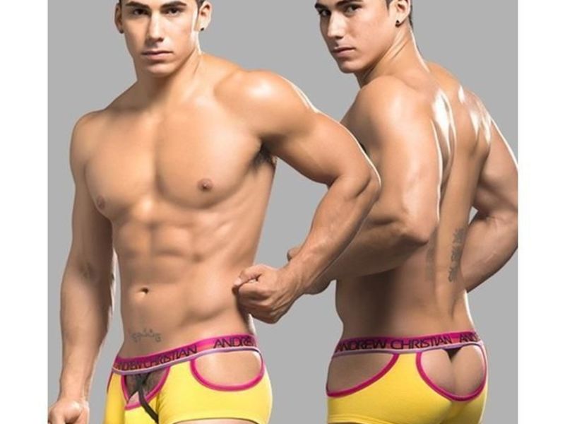 Мужские трусы хипсы с вырезом желтые Andrew Christian  AC9770 25664