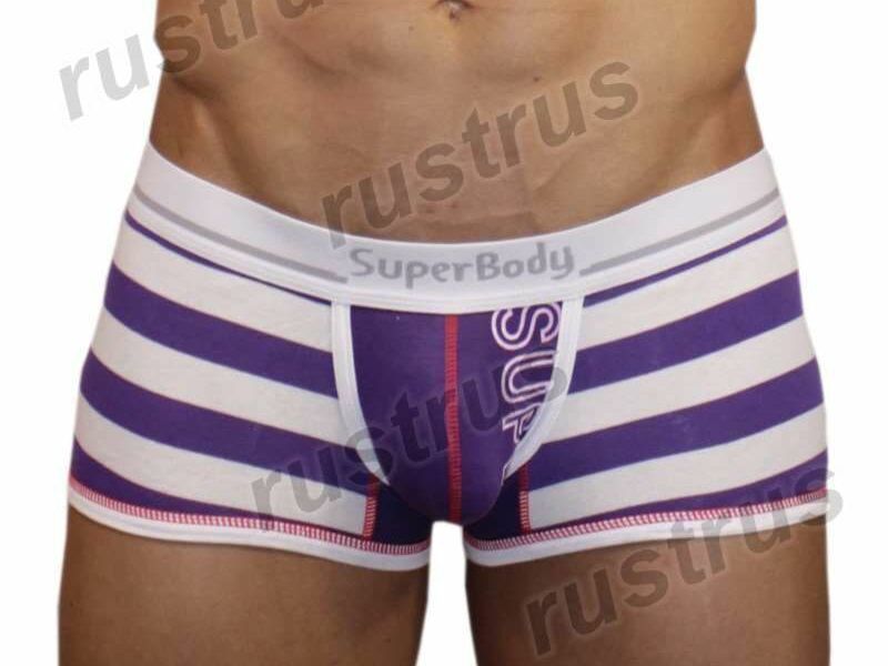 Мужские трусы хипсы белые с фиолетовыми полосками Superbody 29873