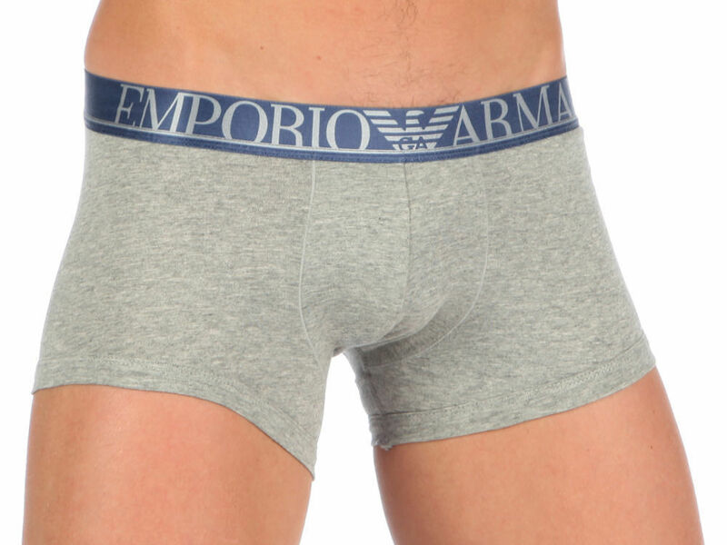 Мужские трусы боксеры серые с синей резинкой Emporio Armani Trunks Grey 32891