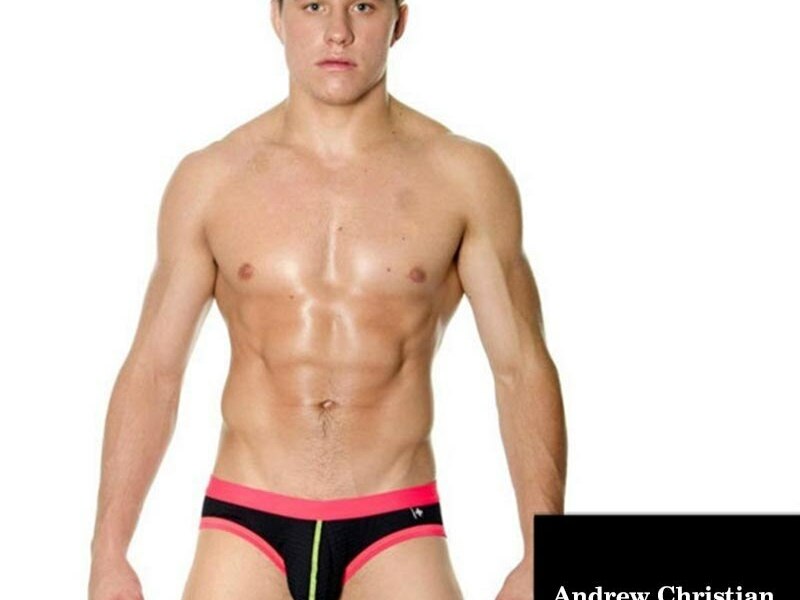 Мужские плавки черные в сетку(с подкладкой) и красной резинкой Andrew Christian Black  45078