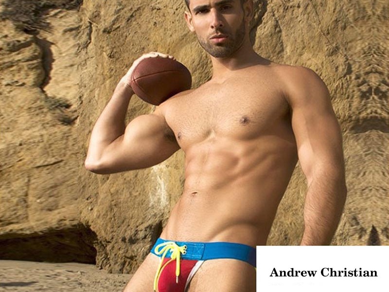 Мужские трусы Andrew Christian Jock Blue джоки красные с синей резинкой 45081