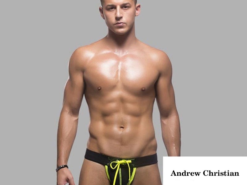 Мужские трусы Andrew Christian Jock Blue джоки черные с желтой окантовкой 45083