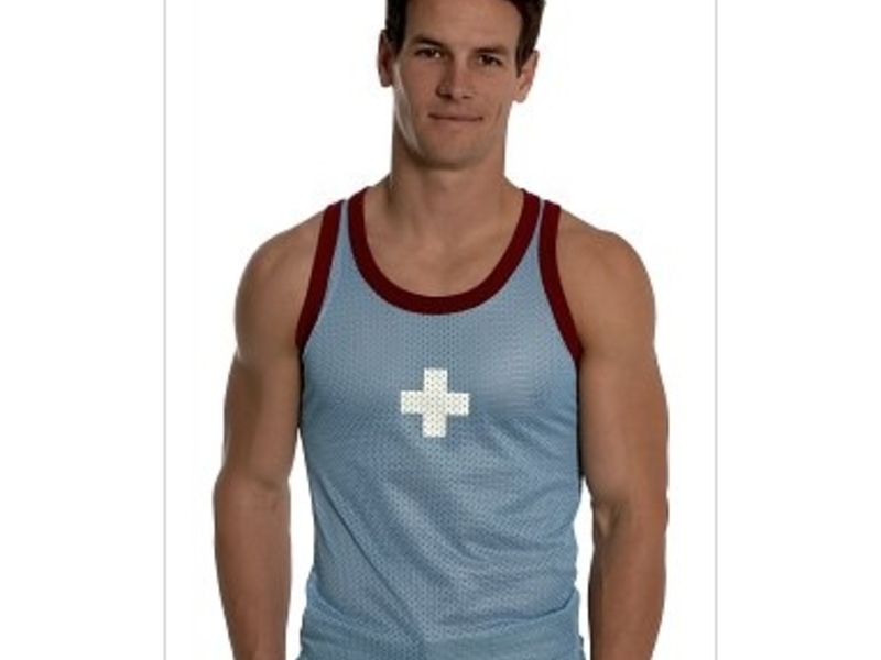 Майка спортивная в сетку голубая Andrew Christian Sport Mesh Tank Blue AC16 47621