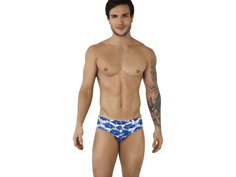 Мужские плавки белые с темно-синим принтом Clever JOY SWIMSUIT BRIEF 096808 49477