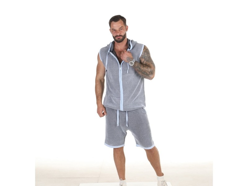 Дизайнерский мужской трикотажный костюм серый: жилет и шорты (смайл) Andrey Nietto 49806