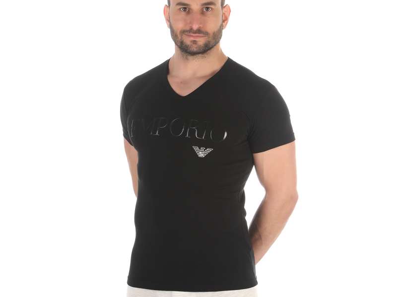 Мужская футболка черная с v-вырезом Emporio Armani 110810_CC716 00020 50433