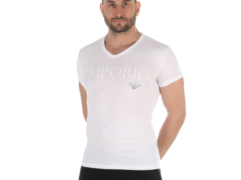 Мужская футболка с v-вырезом белая Emporio Armani 110810_CC716 00010 50442