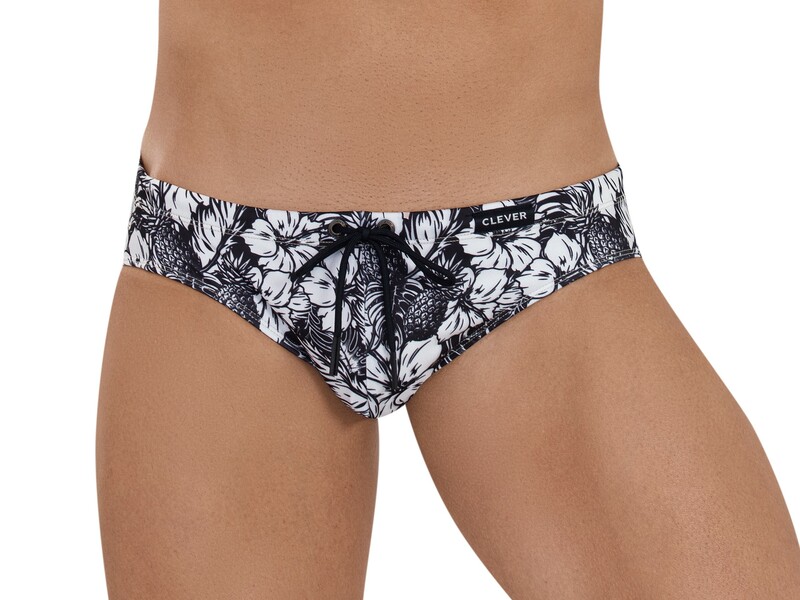 Мужские плавки черные с белым принтом Clever RIDDLE SWIMSUIT BRIEF 115011 50919