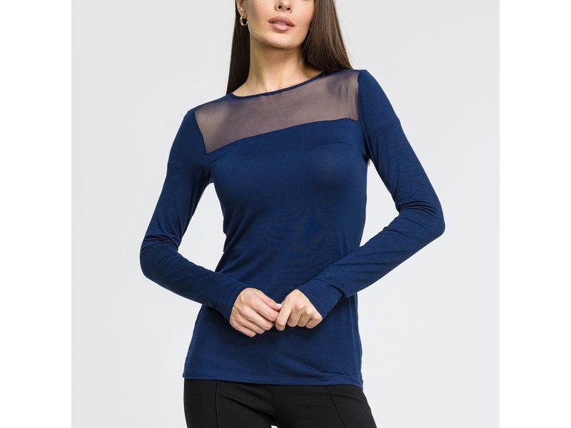 Женский лонгслив с сетчатой вставкой темно-синий OROBLU Perfect Line VOBT01595 50953